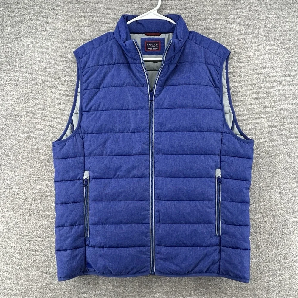 UNTUCKit Thierry Puffer Full Zip Vest Men Size Large Blue Quilted Soft Shell